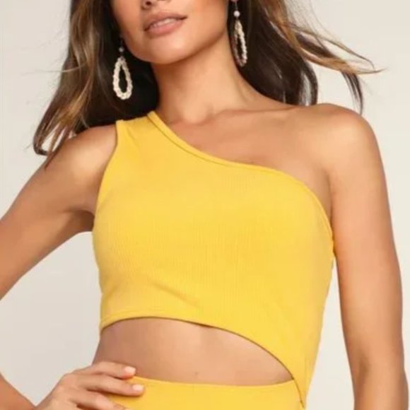 Spice Things Up Ribbed One Shoulder Cutout Midi Dress in Yellow - Picture 2 of 4
